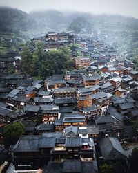 High angle view of buildings in city