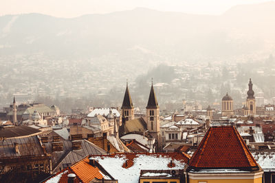 High angle view of buildings in city