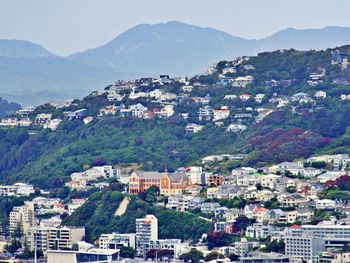 High angle view of buildings in city