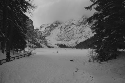 Scenic view of snow covered mountains against sky