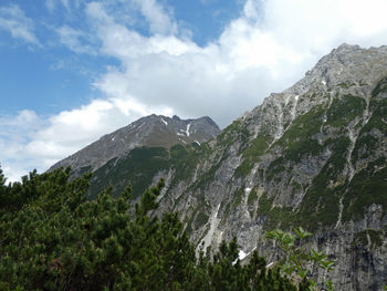 Scenic view of mountains against cloudy sky