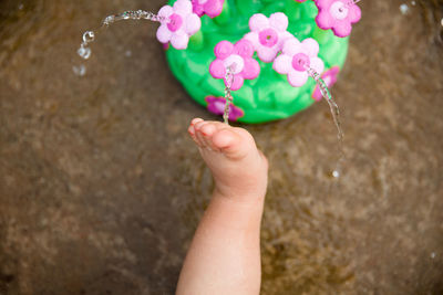 Close-up of hand holding multi colored water