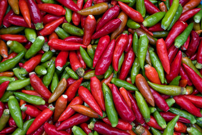 Full frame shot of red chili peppers for sale in market