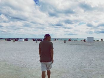 Rear view of a man walking on beach