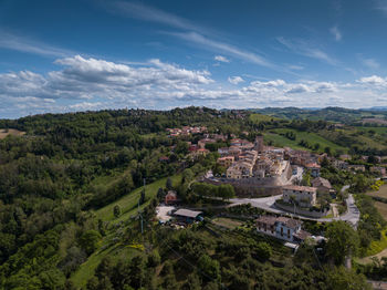 High angle view of townscape against sky