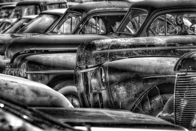 Close-up of abandoned car