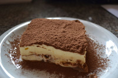 High angle view of cake in plate