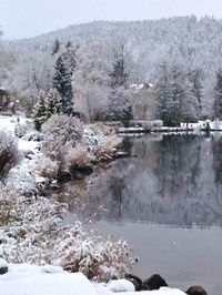 Scenic view of snow covered mountains