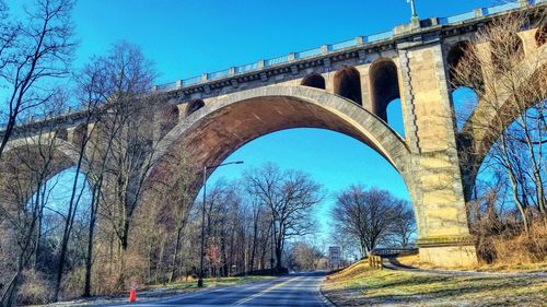 Low angle view of bridge against clear sky