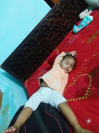 High angle view of cute baby boy