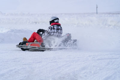 Go karting on icy track in winter