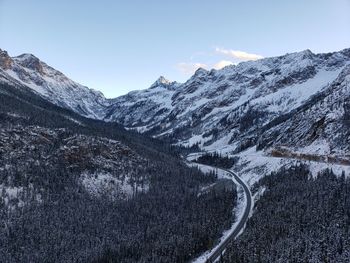 Scenic view of snowcapped mountains against sky