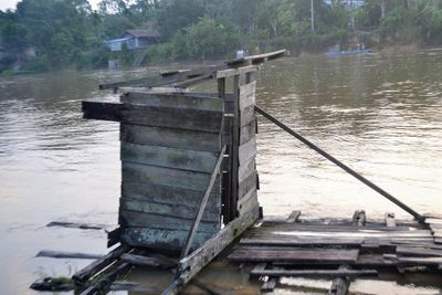 Boat moored in lake