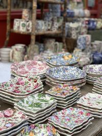 Variety of porcelain china on table