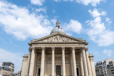 The view of pantheon in paris and the plaza in front with many tourists. famous landmark in paris