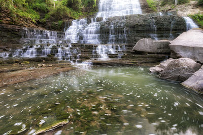 Scenic view of waterfall in forest