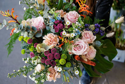 High angle view of rose bouquet