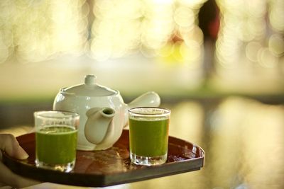 Close-up of drink served on table