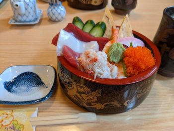 High angle view of food on table