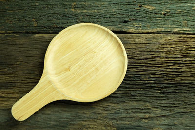 High angle view of bread on wooden table