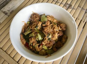 High angle view of meal served in bowl