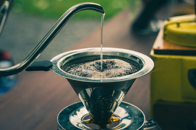 High angle view of coffee cup on table