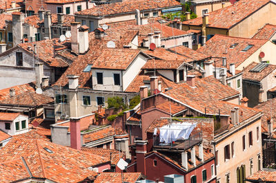 High angle view of houses in town