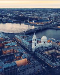 High angle view of river amidst buildings in city