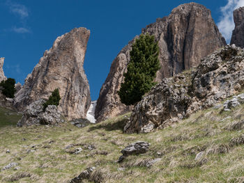 Low angle view of rock formations against sky