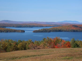 Scenic view of lake against sky during autumn