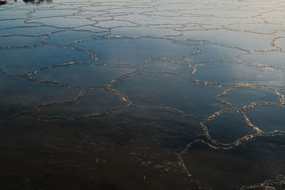 High angle view of frozen lake