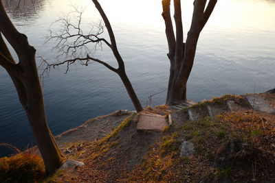 High angle view of rocks by sea