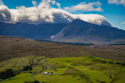 Scenic view of snowcapped mountains against sky