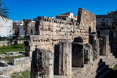 The old columns of the temple of apollo in ortigia, siracusa.