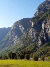 Scenic view of mountains against clear sky