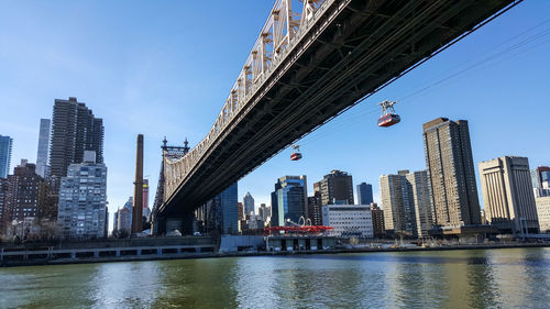 Low angle view of skyscrapers against clear sky