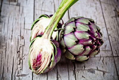 Close-up of vegetables on wooden table