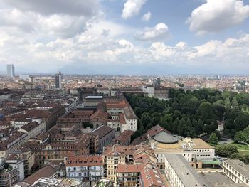 High angle view of townscape against sky