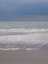 Scenic view of beach against sky during sunset