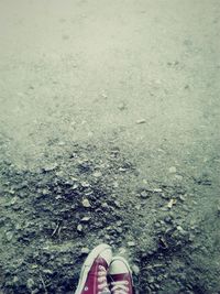 Low section of person standing on tiled floor