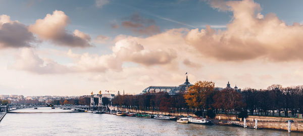 Panoramic view of bridge over river against sky