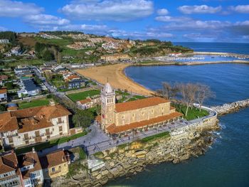 Luanco coastal village in asturias,spain. aerial photo.