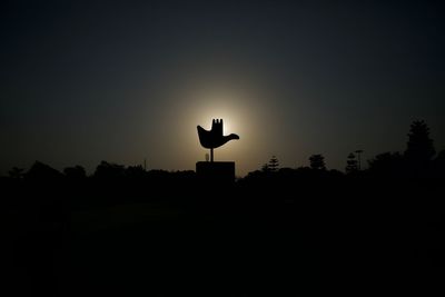 Silhouette bird flying against sky during sunset