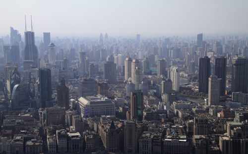 Smog over the skyline of shanghai, china