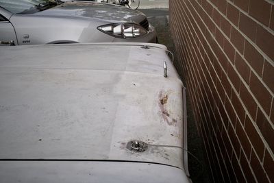 High angle view of damaged car