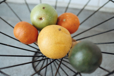 High angle view of oranges on table