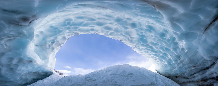 High angle view of snowcapped mountains during winter