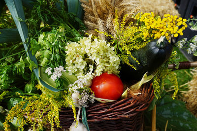 Close-up of flowers in basket