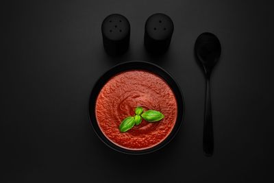 High angle view of fruits in bowl on table