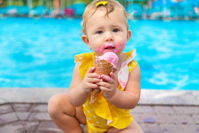 Close-up of boy eating ice cream cone